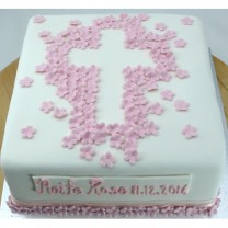Religious Cakes - Christening Cake - Flowers Cross Girl (D, V)